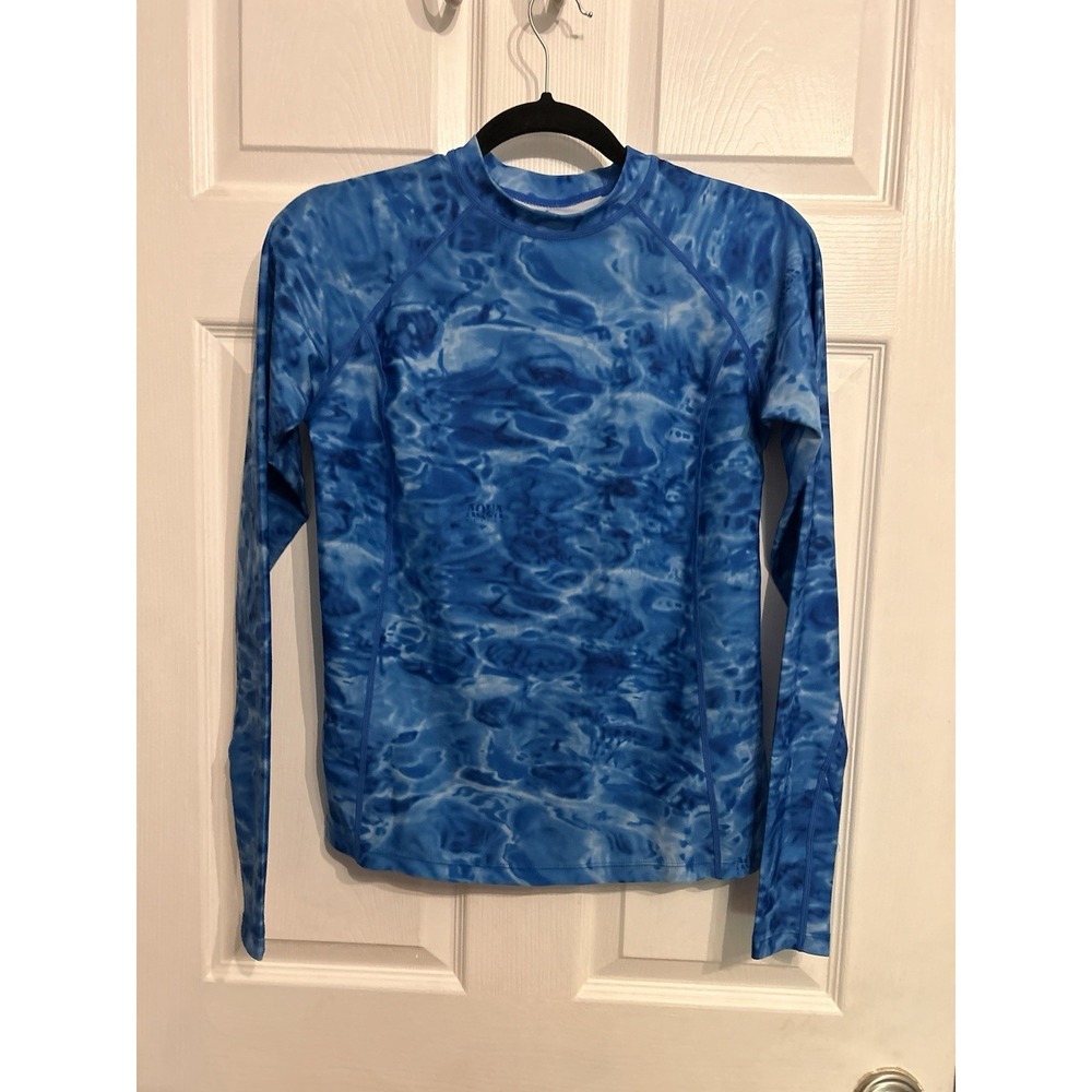 Aqua Design Womens Small Long Sleeve Swim Shirt Rash Guard‎ Sun Protection Blue